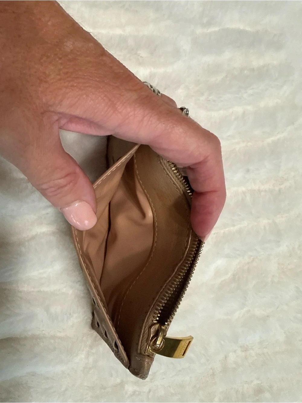 Bottega Veneta Woven Leather Key Cles Card Case - Tan